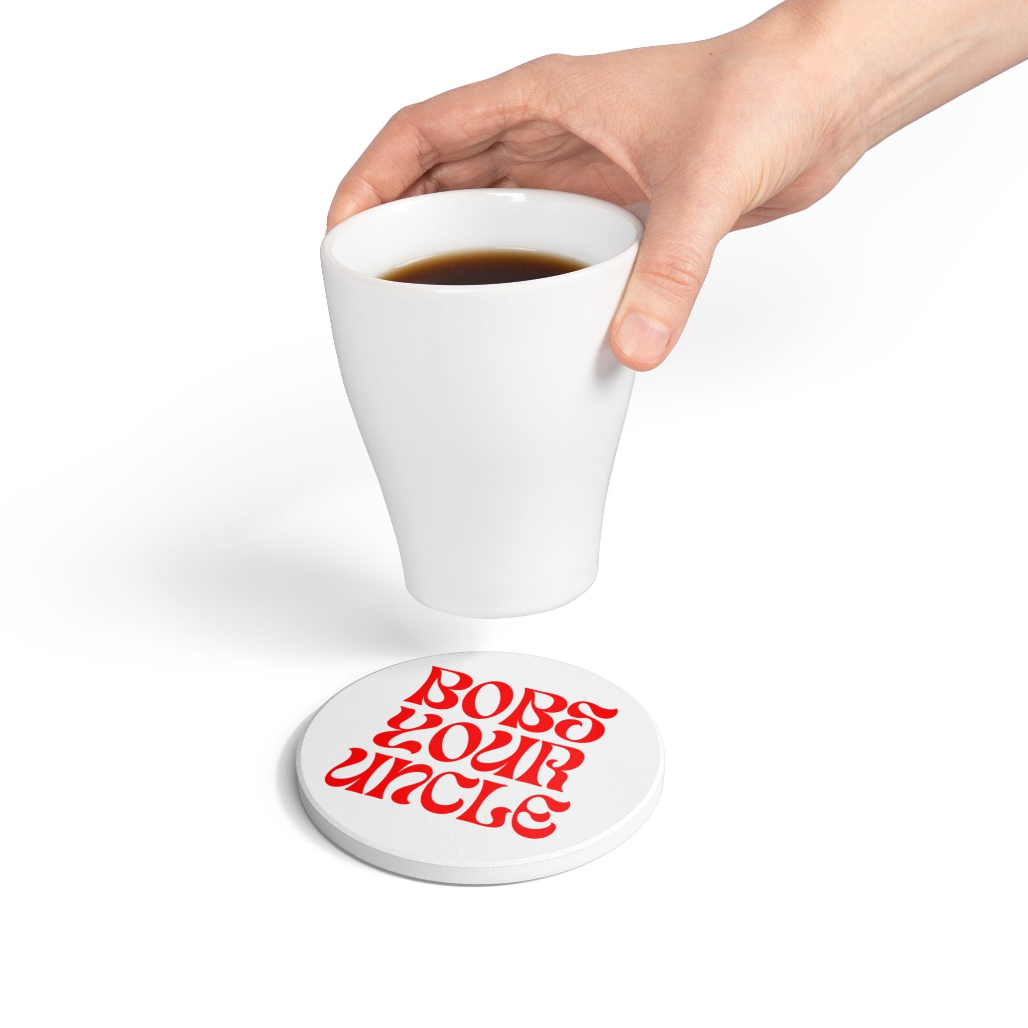 Ceramic Coaster — 'Bobs Your Uncle' Retro Red Typography Coaster